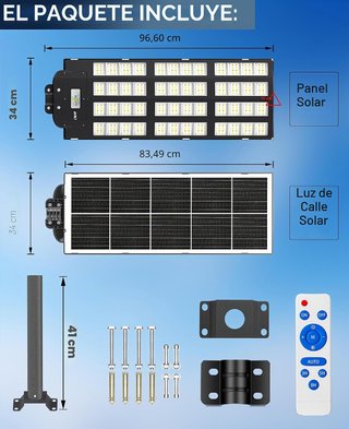 Farola Solar JAYNLT 12000W IP67 Sensor Movimiento