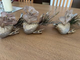 3 Adornos Navideños Pájaros Dorados y Plateados