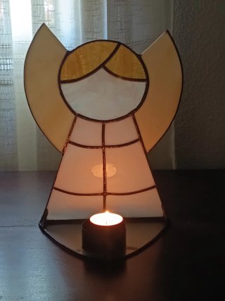 Portavelas Ángel Vitral Dorado y Blanco