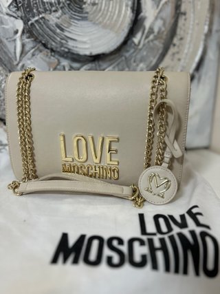 Bolso Love Moschino Beige Dorado Cadena