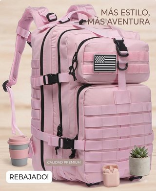 Mochila Táctica 50L Rosa + 2 Parches
