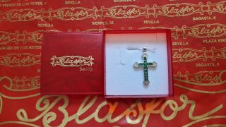 Cruz Blasfor Plata Ley 925 Circonitas Verdes