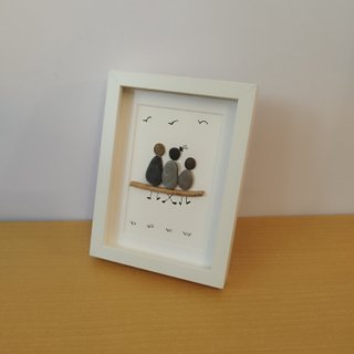 Cuadro artesanal familiar de piedra y madera 15x20