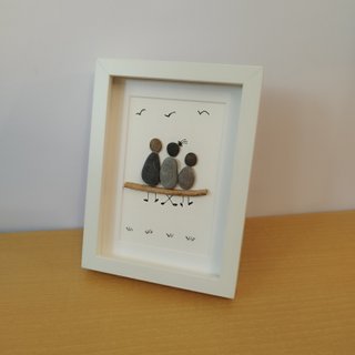 Cuadro artesanal familiar de piedra y madera 15x20