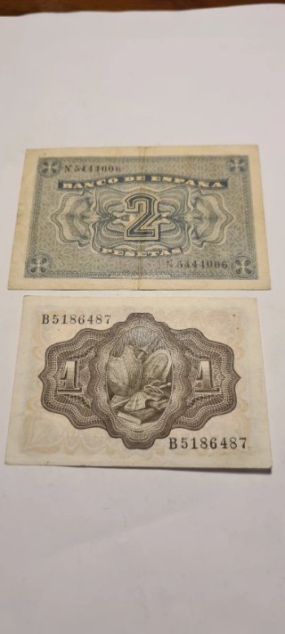 Lote Billetes 1 Pta 1951 y 2 Ptas 1938