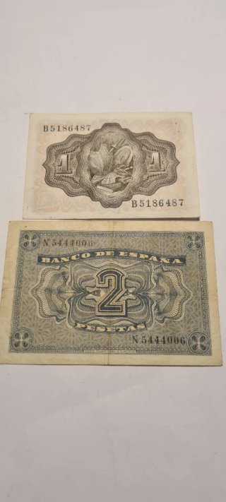 Lote Billetes 1 Pta 1951 y 2 Ptas 1938