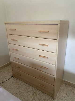Cómoda de madera beige 6 cajones