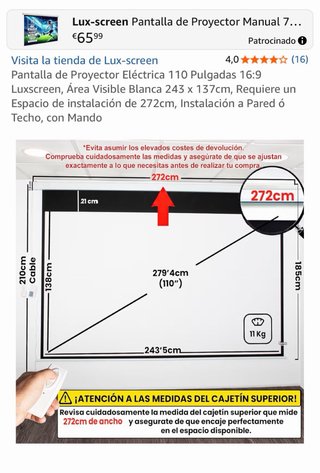 Pantalla de Proyector Eléctrica 110 Pulgadas 16:9