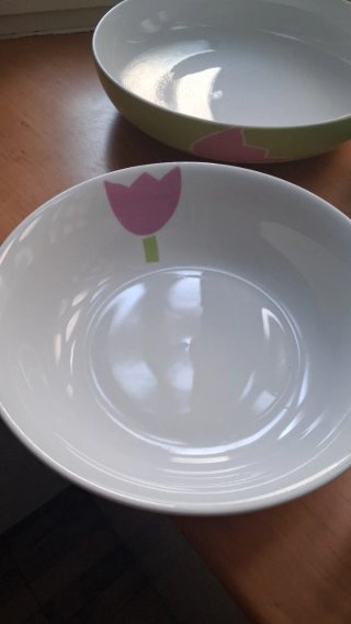 Vajilla porcelana verde y rosa,