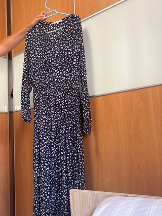 Vestido largo estampado azul y blanco