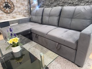 Sofá Cama Chaise Longue Gris con Arcón