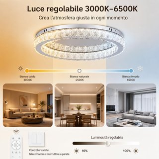 Lámpara Techo LED Cristal K9 Regulable 48W Ø45cm