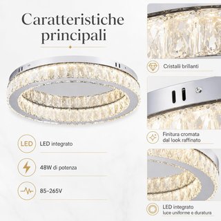 Lámpara Techo LED Cristal K9 Regulable 48W Ø45cm