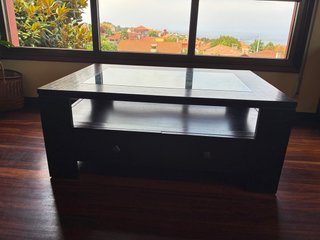 Mesa centro madera con cajones y cristal
