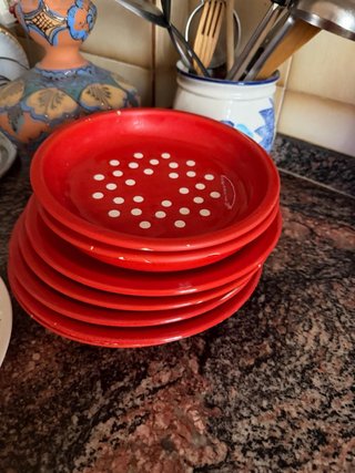 Set 6 Platos Rojos Vintage Lunares Blancos