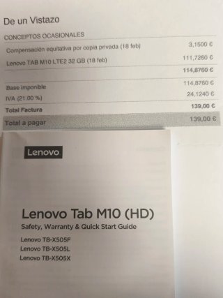 Lenovo Tab M10 HD Tablet Negra 2G+32GB.