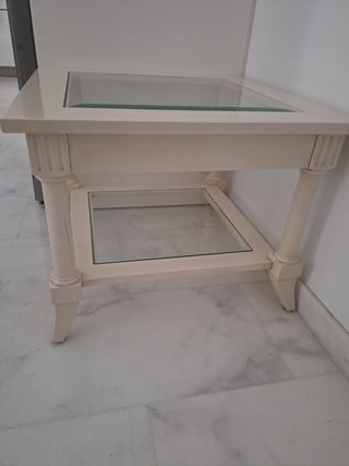 Mesa auxiliar madera blanca doble cristal