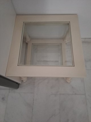 Mesa auxiliar madera blanca doble cristal