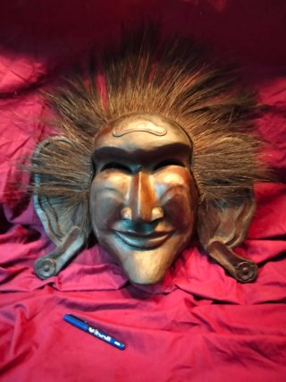 ANTIGUA GRAN MASCARA MADERA JAPONESA NOH PELO CRIM