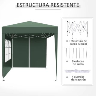 Cenador Jardín 2x2m con 4 Paredes Verde