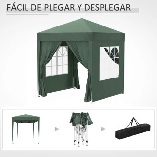 Cenador Jardín 2x2m con 4 Paredes Verde