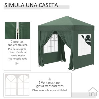 Cenador Jardín 2x2m con 4 Paredes Verde
