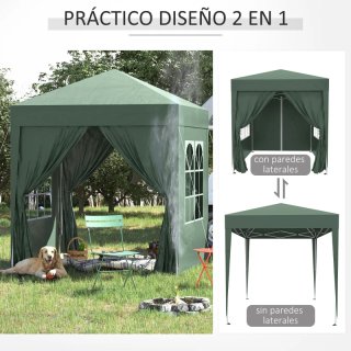 Cenador Jardín 2x2m con 4 Paredes Verde