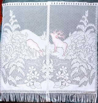 Cortinas Vintage Encaje Ciervos Rosa