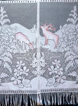 Cortinas Vintage Encaje Ciervos Rosa