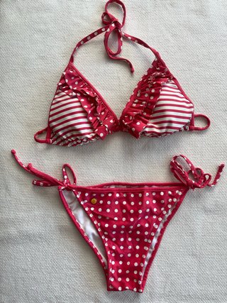 Bikini Rojo Lunares y Rayas Talla S