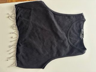 Top Pull&Bear Negro con Pedrería Talla M