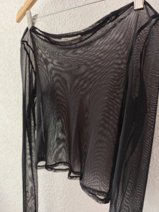 Top Pull&Bear Manga Larga Transparente Negro