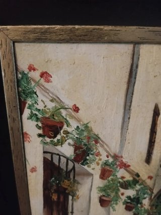 Cuadro antiguo pasillo con flores