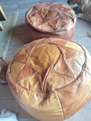 Puf de cuero redondo patchwork