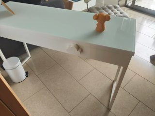 Mesa escritorio blanca cristal y metal altura