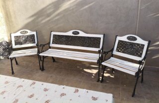 Juego de banco y 2 sillones de jardín