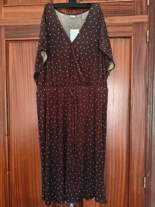 Vestido lunares plisado Pepco XL Marrón Chocolate