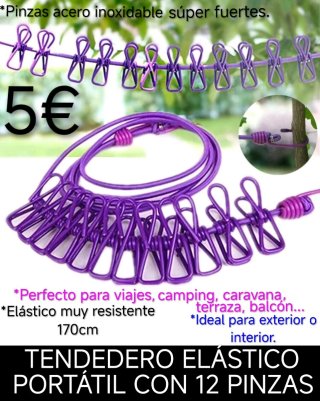 Tendedero elástico portátil con 12 pinzas