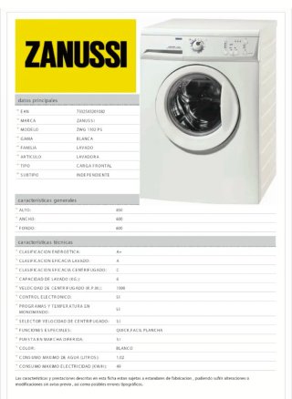 Lavadora Zanussi ZWG 1102 PS