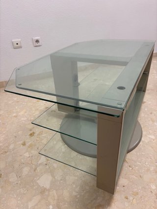 Mueble TV cristal y metal gris