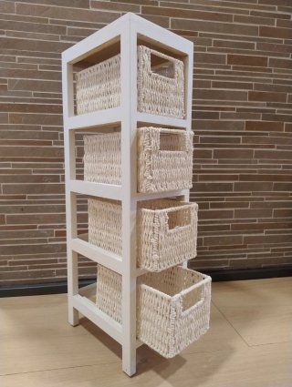 Mueble Auxiliar 4 Cestas Madera y Mimbre