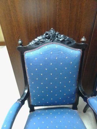 2 Sillón + 2 sillas antiguo tapizado azul