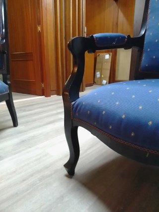 2 Sillón + 2 sillas antiguo tapizado azul