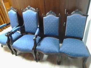 2 Sillón + 2 sillas antiguo tapizado azul