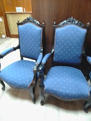 2 Sillón + 2 sillas antiguo tapizado azul