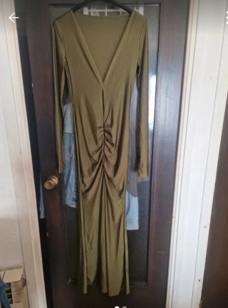 Vestido largo Shein verde oliva drapeado Talla S
