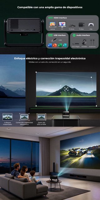 Proyector 1080P WiFi 6 Bluetooth 5.4 App Integrada