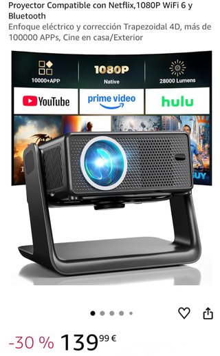 Proyector 1080P WiFi 6 Bluetooth 5.4 App Integrada