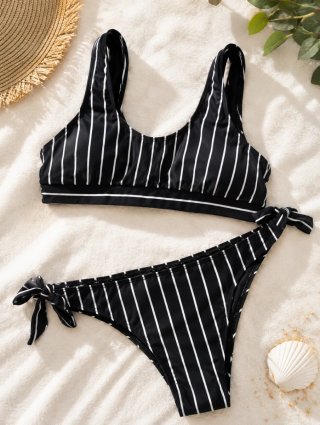 Bikini Negro Rayas Blancas Talla M