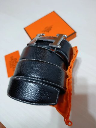 Cinturón Hermes Negro Hebilla Plateada